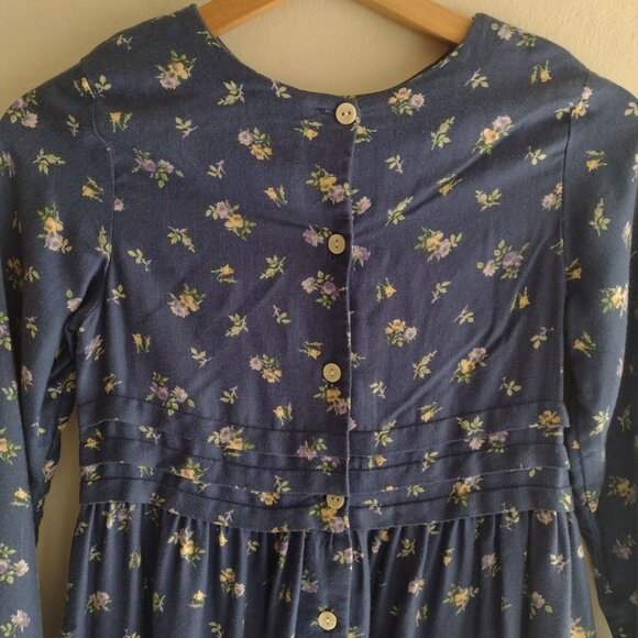 Laura Ashley Girls Blue Floral Dress Sz 8-9 Vtg 90s Button Back Prarie Maxi - Picture 9 of 13